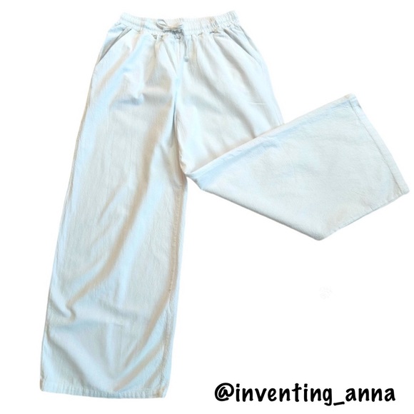 Source Unknown Pants - TRUE WHITE PANTS ~ Wide-Leg Pant w/Elastic Drawstring Waist and Pockets size M